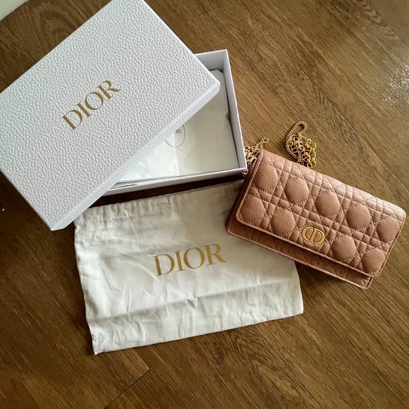 DIOR CARO POUCH Rose Des Vents Supple Cannage Calfskin Adjustable crossbody - Picture 1 of 5